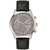 Herren-Chronograph-Uhr: graues Zifferblatt, Edelstahlgehäuse, schwarzes Lederarmband