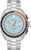 Bulova herrklocka med silverfärgat metallband, blåvit urtavla och orange accent