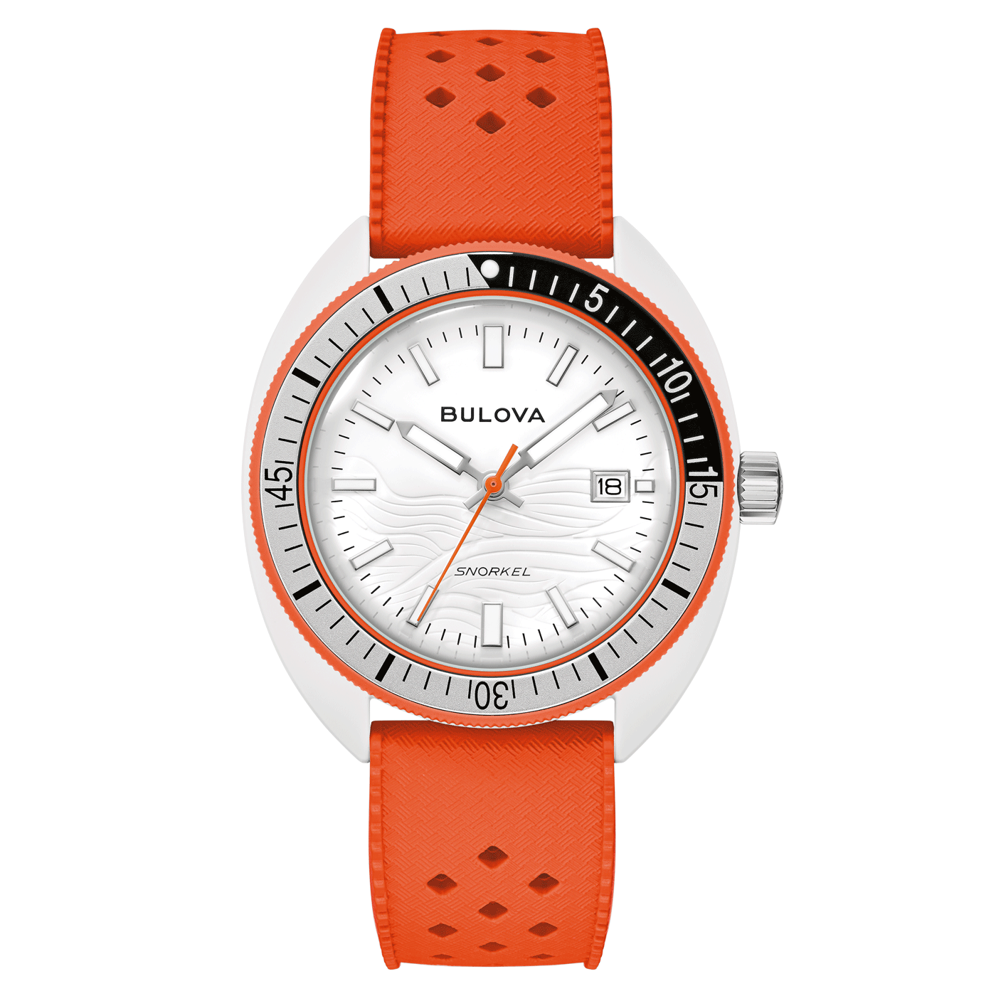 Bulova herrklocka med vit urtavla, orange bezel och armband i hybridkeramik