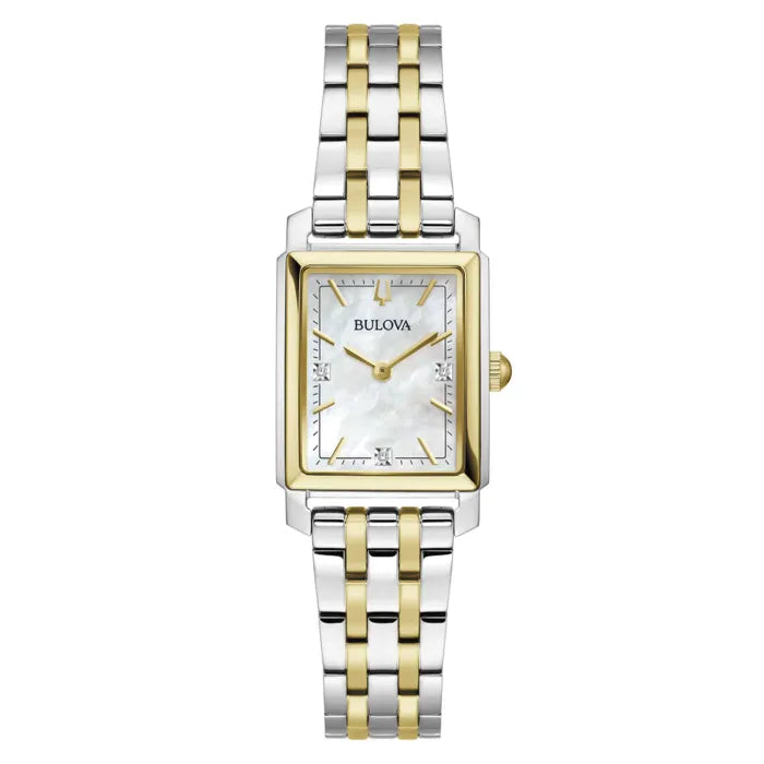 Bulova Damenarmanduhr mit perlmuttfarbenem Zifferblatt und bicolor Edelstahlband