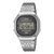 Casio Vintage Digitalarmbanduhr, frontal: silbernes Edelstahlarmband und schwarzes Display
