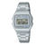 Casio Armbanduhr Vorderansicht mit silbernem Metallband, digitale Zeitanzeige