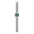Armbanduhr von der Seite mit silbernem Mesh-Armband und grünem Digitaldisplay