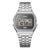 Casio A159WEVJ-7ER Armbanduhr, silbernes Edelstahlband, Nahansicht Seigaiha-Zifferblatt