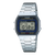 Herrenarmbanduhr mit silbernem Edelstahlarmband und blauem Digitaldisplay (LED)