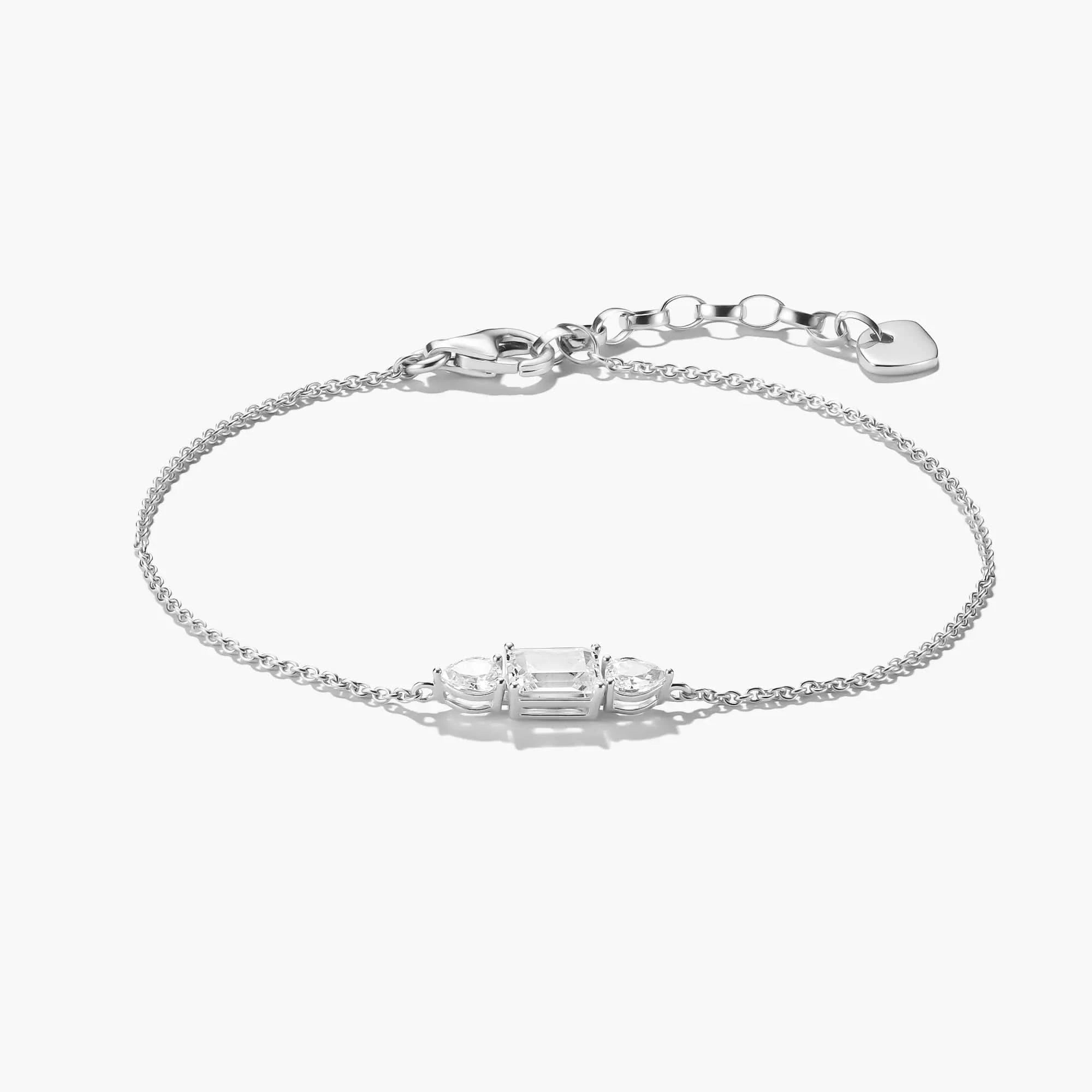 Silarmband med gnistrande kubisk zirkonia-rektangel, pansarkedja och karbinhake