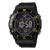 Schwarze Casio Digitalarmbanduhr mit gelb-orangem Rand und großer LED-Zeitanzeige