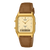 Goldene Armbanduhr, analog-digital, braunes Echtlederband, Digitalanzeige im Zifferblatt