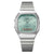 Casio Armbanduhr mit silbernem Edelstahlarmband und hellblau-grünem Zifferblatt