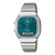 Casio Vintage AQ-240E-3AEF Silberne Armbanduhr mit türkisfarbenem Zifferblatt und Digitalanzeige