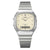 Casio Armbanduhr mit silbernem Edelstahlband, analog-digital, cremefarbenes Zifferblatt.