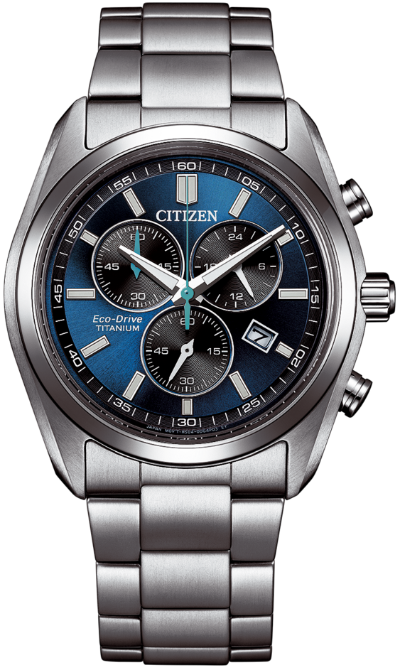 Citizen Super Titanium herrur med blå urtavla, kronograf-utseende och metallänk