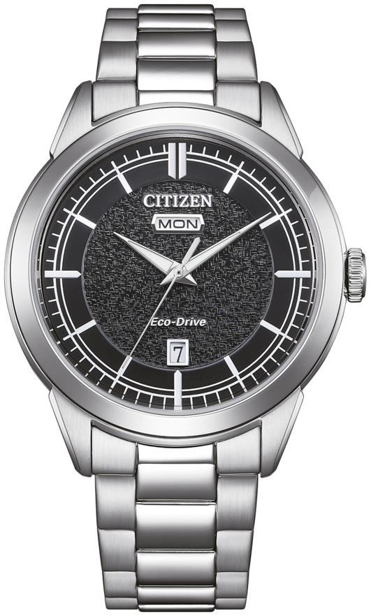 Citizen Eco-Drive herrklocka: svart urtavla, metallarmband