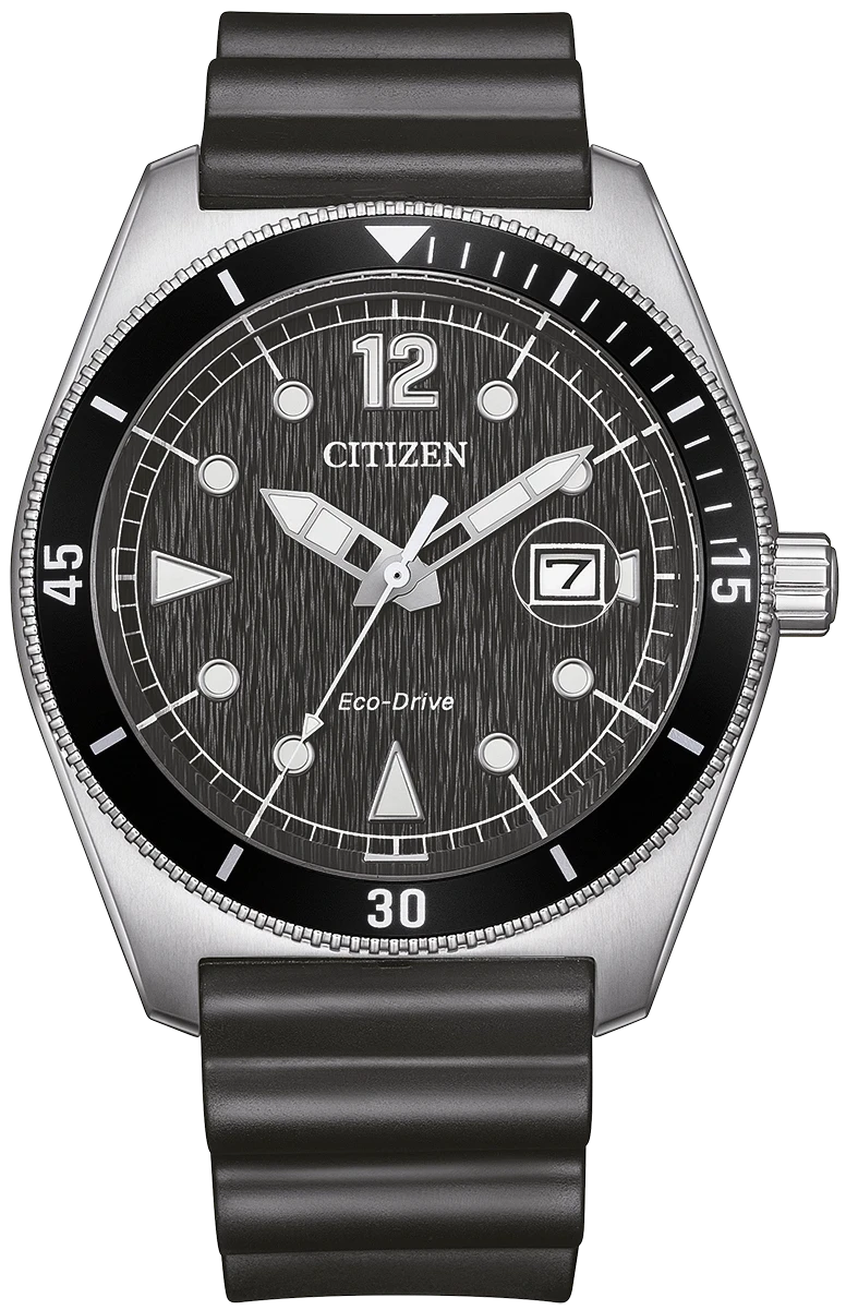 Citizen Eco-Drive herrklocka: svart urtavla, datumfönster, svart armband