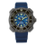 Taucheruhr mit blauem Zifferblatt, schwarzer Lünette und blauem Silikonarmband