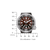 Herrenarmbanduhr mit Maßskizze, braunes Zifferblatt, schwarze Lünette, Kautschukband