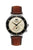 Herren-Armbanduhr mit schwarzem Zifferblatt, beigem Nebenuhrwerk und braunem Lederband