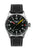 Bauhaus Aviation Herrenuhr mit schwarzem Zifferblatt, gelben Akzenten und schwarzem Lederband
