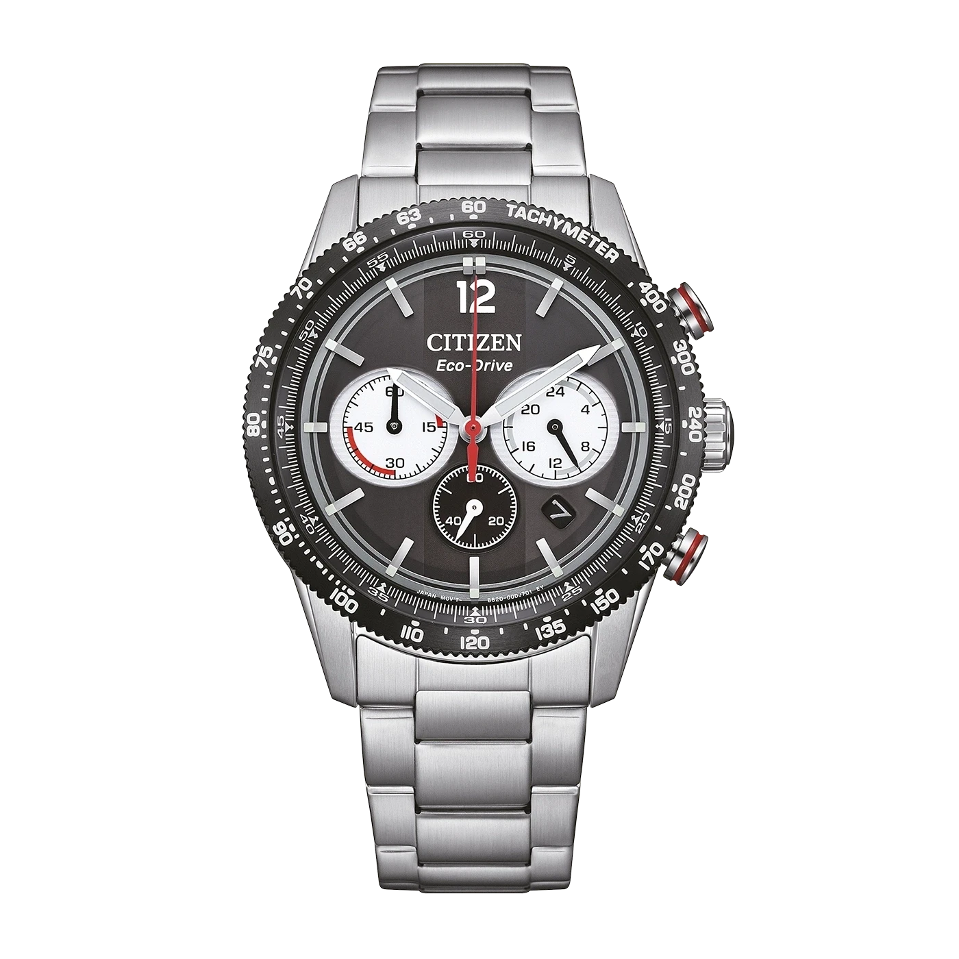 Citizen Eco-Drive herrur med armband i rostfritt stål, svart urtavla och kronograf