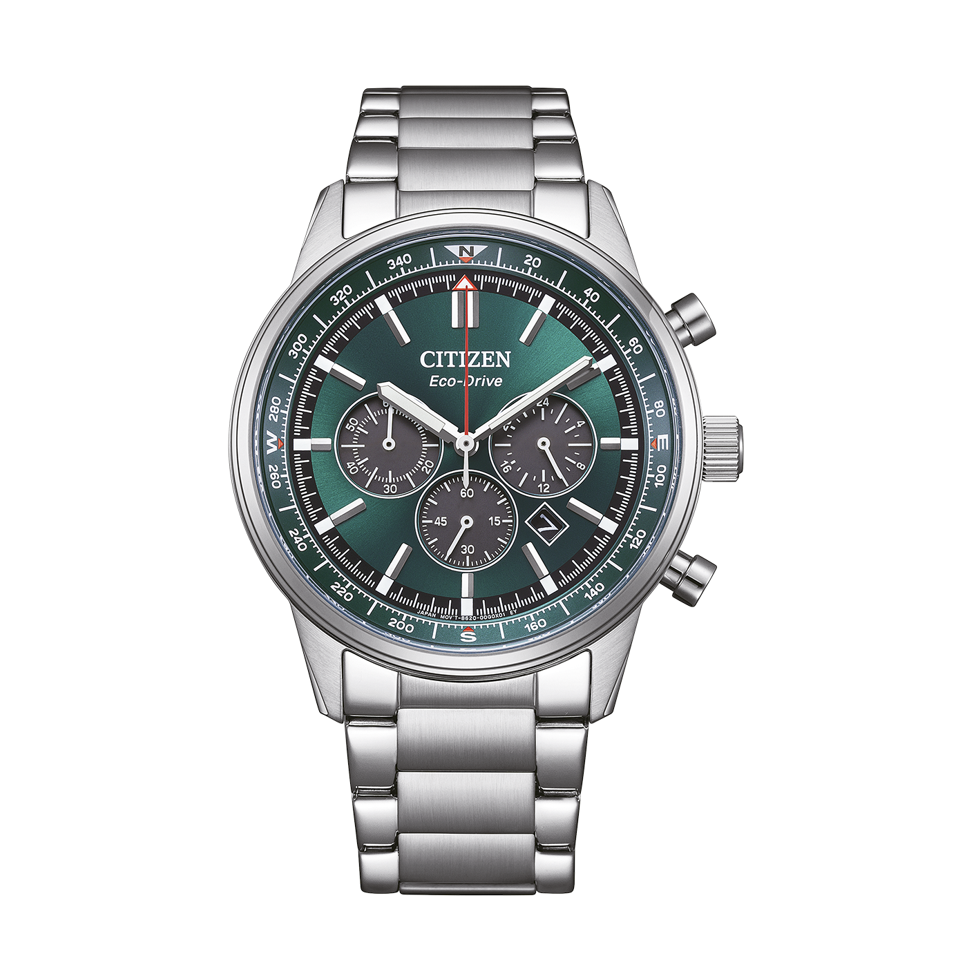 Herrklocka Citizen CA4720 kronograf med armband i rostfritt stål och grön urtavla