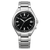 Armbanduhr mit schwarzem Zifferblatt, Edelstahlband und Datumsfenster