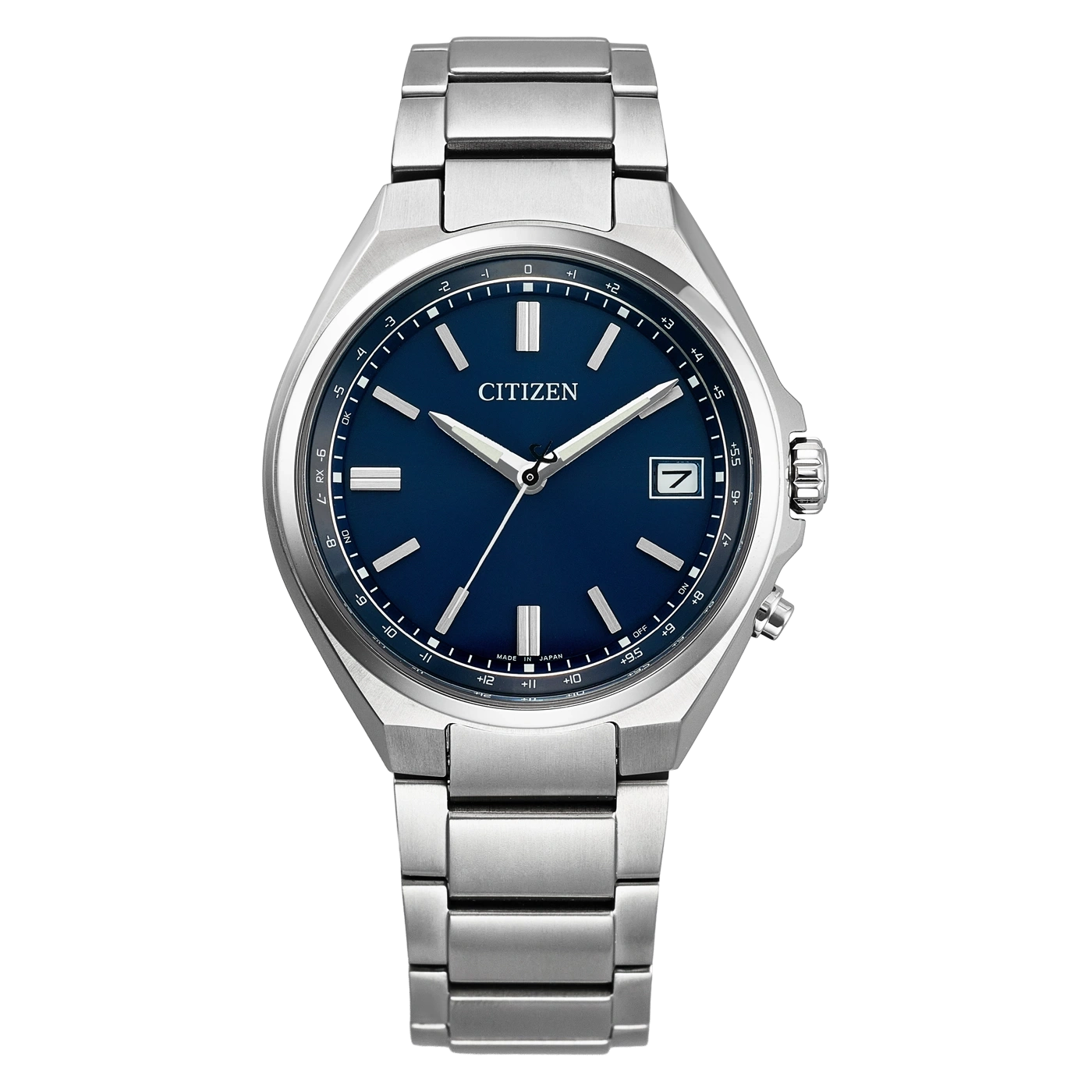 Citizen Super Titanium Armbanduhr mit blauem Zifferblatt und silbernem Edelstahlband