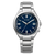 Armbanduhr mit blauem Zifferblatt, Edelstahlband und goldfarbenen Zeigern
