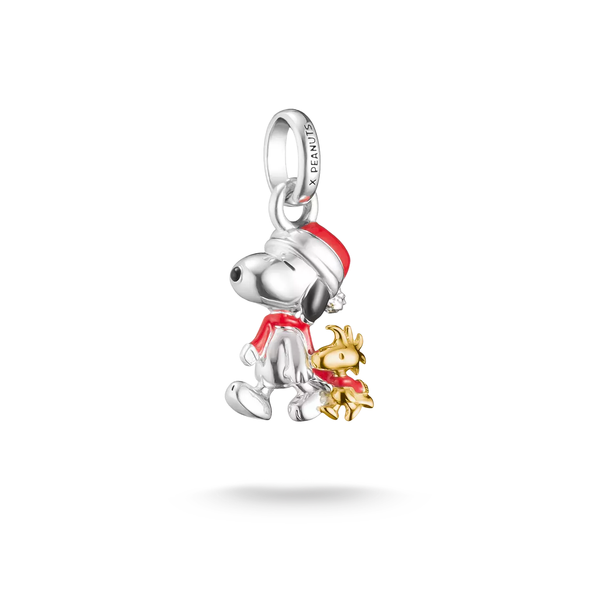 Berlock: Snoopy julmotiv, 18k guldpläterad, silver och röd