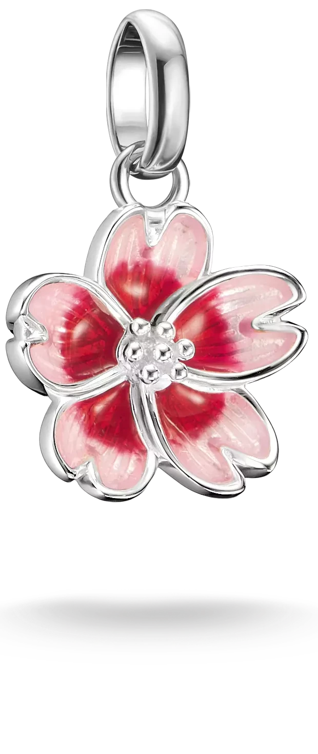 Berlock i silver med körsbärsblomma och rosa emaljdetalj