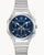 Herrenarmbanduhr mit blauem Zifferblatt, Chronograph-Optik und silbernem Metallband