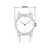 Frontvy: rund herrklocka, vit urtavla, bredd 42 mm