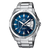 Casio Edifice herrklocka med blå urtavla, silverfärgat rostfritt stålarmband och datumfönster