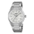 Vorderansicht: Herrenarmbanduhr mit silbernem Metallband und hellem, gesprenkeltem Automatik-Zifferblatt
