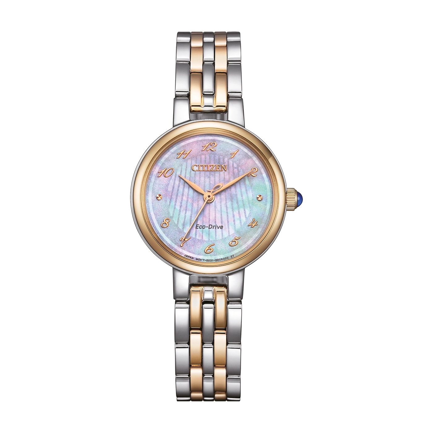 Zweifarbige Damenarmbanduhr mit rosafarbenem Zifferblatt und zweireihigem Metallarmband