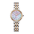 Zweifarbige Damenarmbanduhr mit rosafarbenem Zifferblatt und zweireihigem Metallarmband