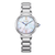 Damenuhr von Citizen Eco-Drive mit perlmuttfarbenem Zifferblatt, Edelstahlarmband.