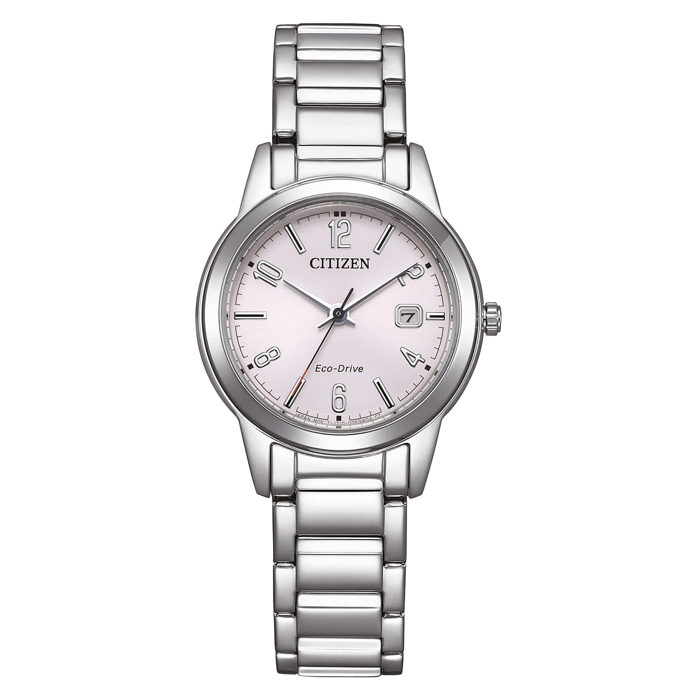 Damen-Armbanduhr von Citizen mit Eco-Drive, rosafarbenem Zifferblatt und Datumsanzeige