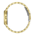 Damklocka: Guldfärgat armband och boett i rostfritt stål från sidan, synlig krona