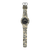 Herrenarmbanduhr mit Tarnmusterband und schwarzem Zifferblatt, schmal in voller Ansicht