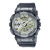 Casio G-Shock Uhr mit transparent-grauem Kunststoffarmband und grünem Zifferblatt, Analog-Digital.