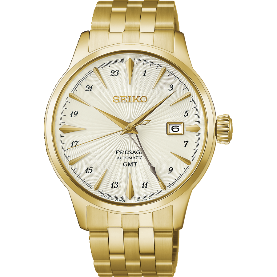 Seiko PRESAGE Cocktail Time HCB004J1 Herrur Gulgold • GMT-visare • Automatiskt urverk Kaliber 4R34