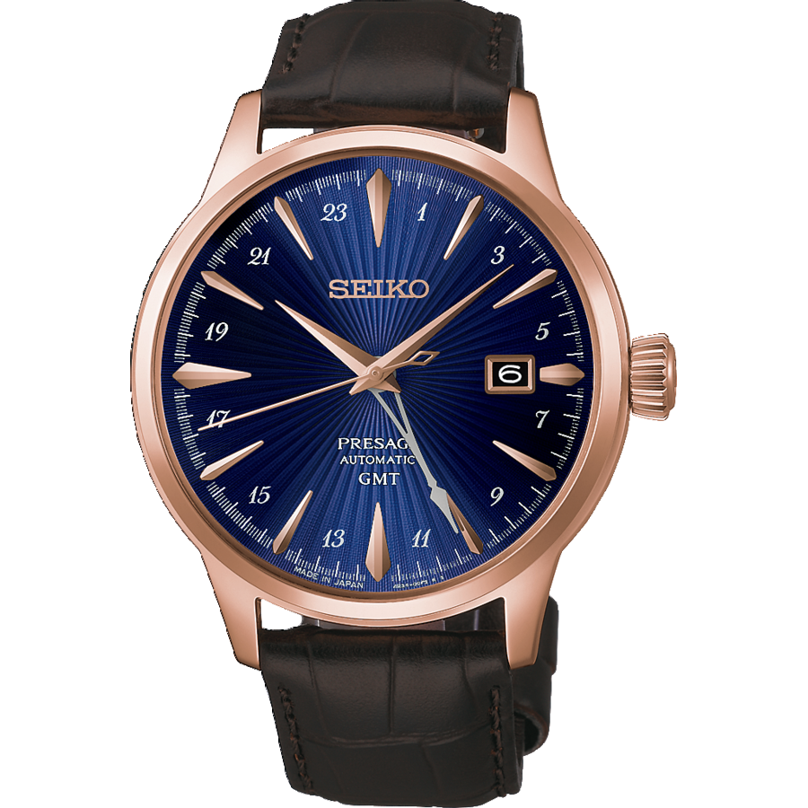 Seiko PRESAGE HCB005J1 Herrur Blå • Automatiskt urverk med GMT • Roséguldhölje