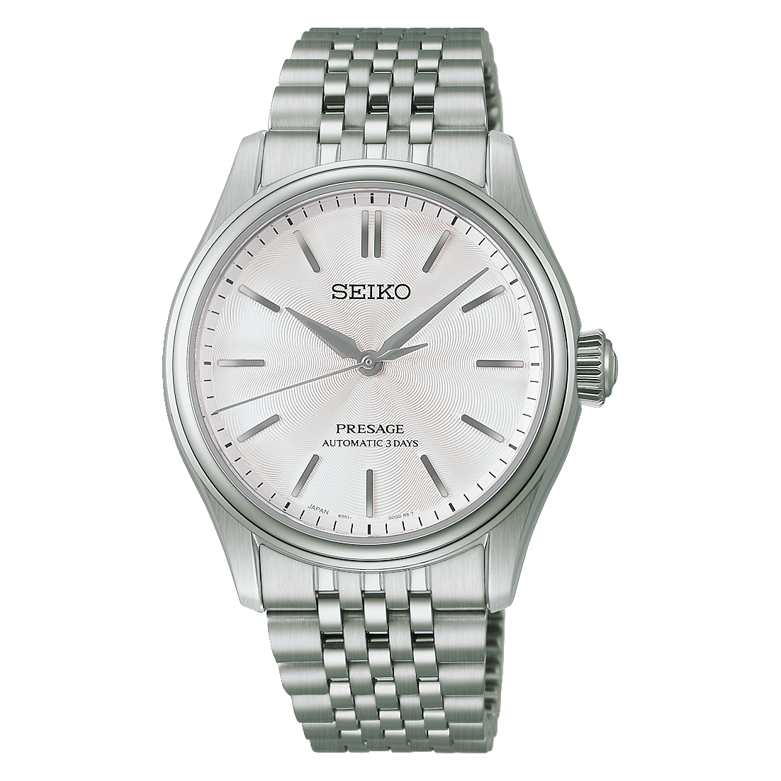 Seiko Presage Herrenarmbanduhr mit silbernem Zifferblatt und Edelstahlarmband