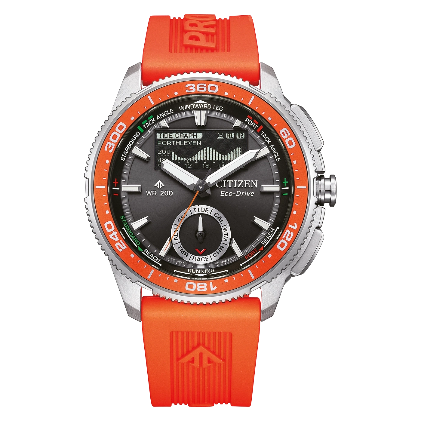 Citizen Promaster Herrenarmbanduhr mit orangefarbenem Silikonband, schwarzem Zifferblatt