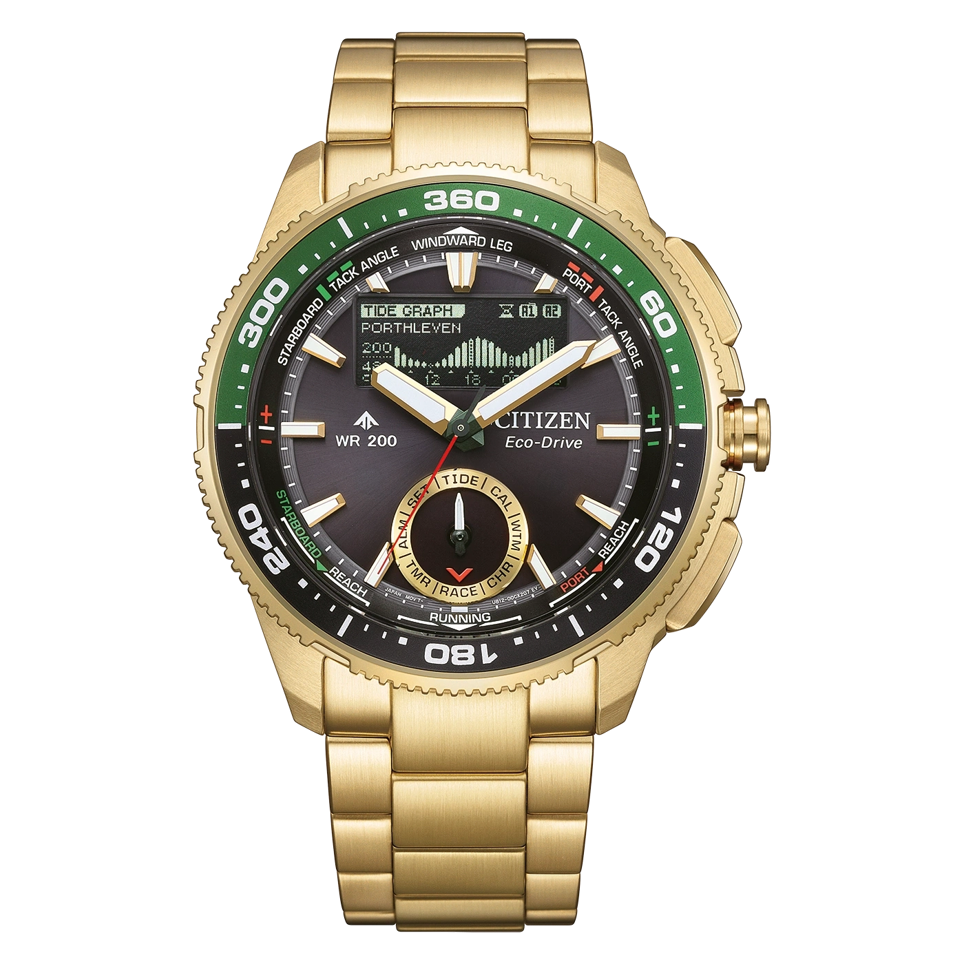 Citizen PROMASTER Wave Tracker Herrenarmbanduhr mit schwarzem Zifferblatt und grüner Lünette