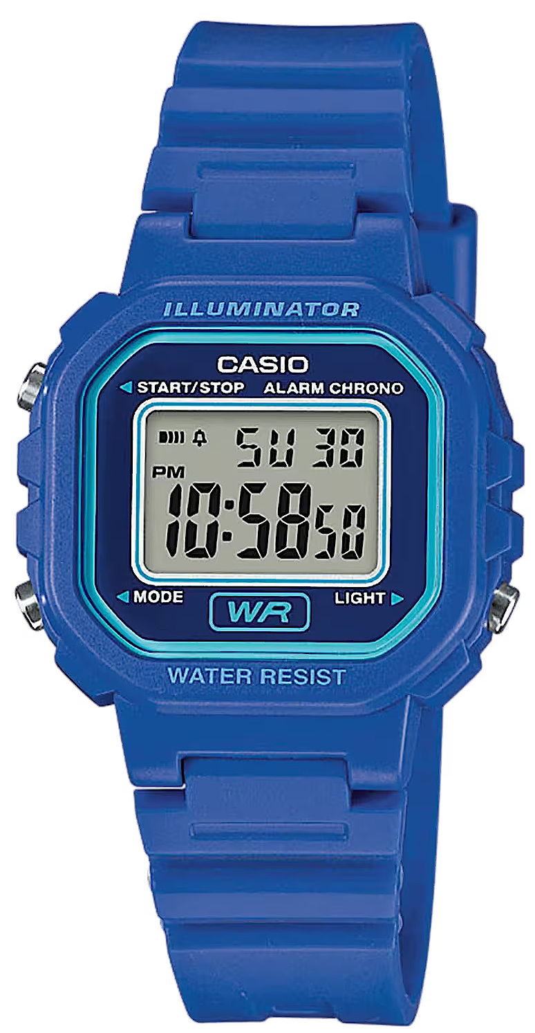 Casio Vintage damklocka med blått plastarmband och digital LCD-display
