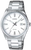 Casio herrur med silverfärgat metallarmband, vit urtavla, datumvisning