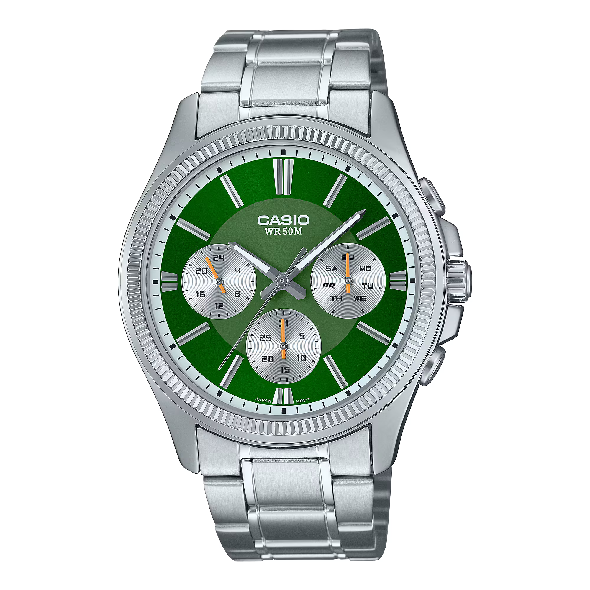 Casio herrklocka med grön urtavla, rostfritt stålarmband och Multi-Dial
