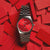 Casio armbandsur med röd sunray-urtavla och rostfritt stålarmband, boett i rund design