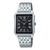 Casio Vintage-Armbanduhr, Seitenansicht mit Metallband und schwarzem Ziffernblatt